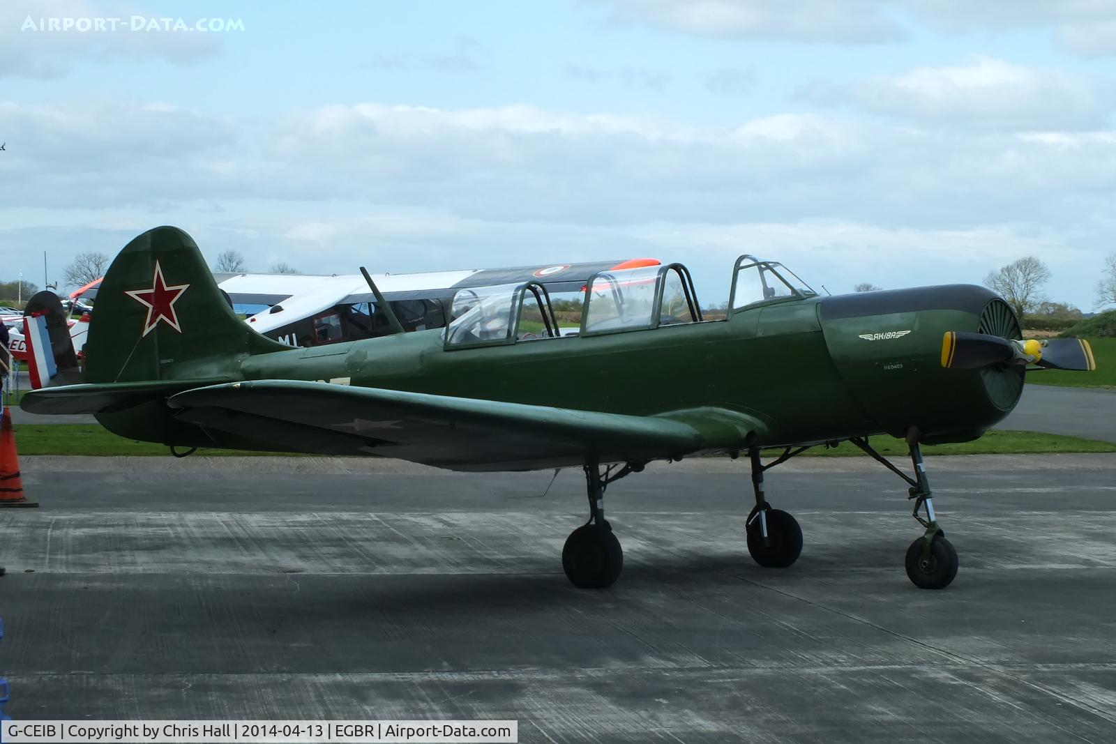 G-CEIB, 1958 Yakovlev Yak-18A C/N 1160403, at Breighton's 'Early Bird' Fly-in 13/04/14