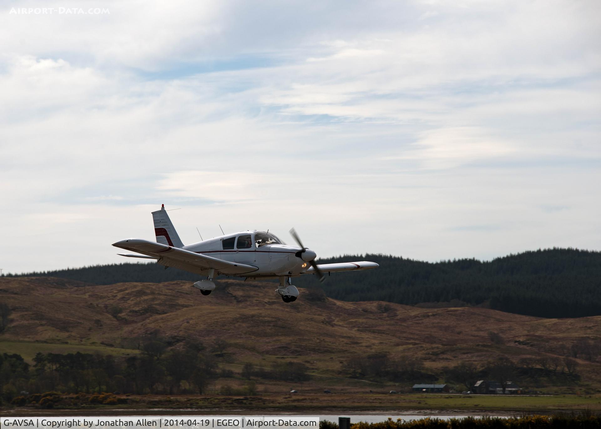 G-AVSA, 1967 Piper PA-28-180 Cherokee C/N 28-4184, About to land on runway 01, Oban Airport.