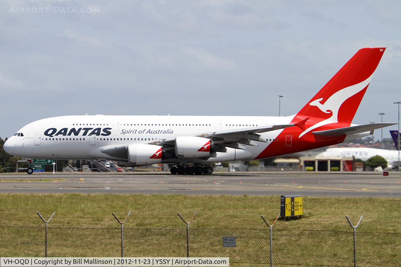 VH-OQD, 2008 Airbus A380-842 C/N 026, rolling on 16R