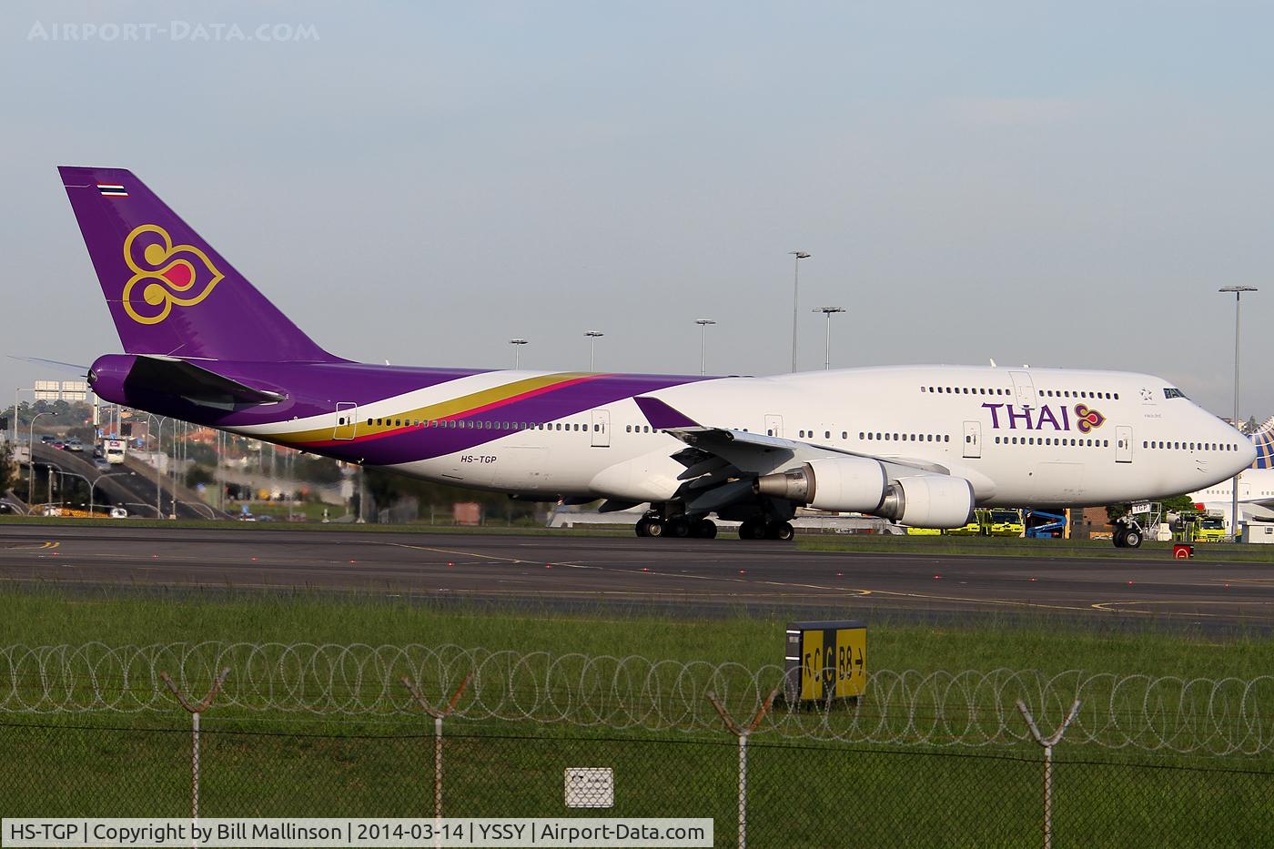 HS-TGP, 1994 Boeing 747-4D7 C/N 26610, taxiing from 34L