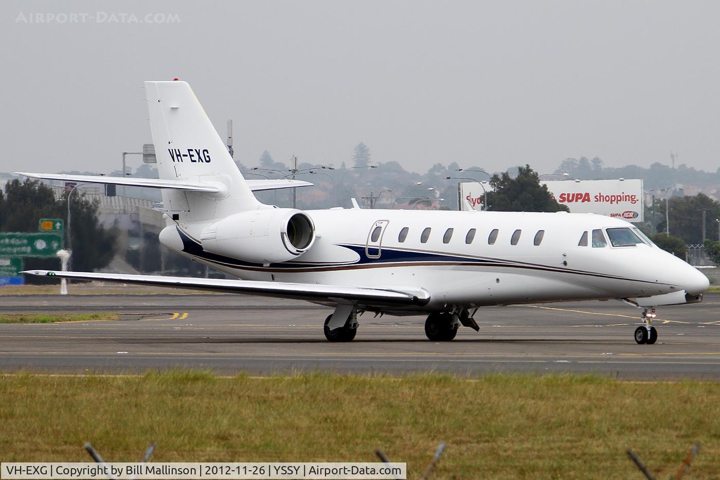 VH-EXG, 2005 Cessna 680 Citation Sovereign C/N 680-0072, taxiing from 34R