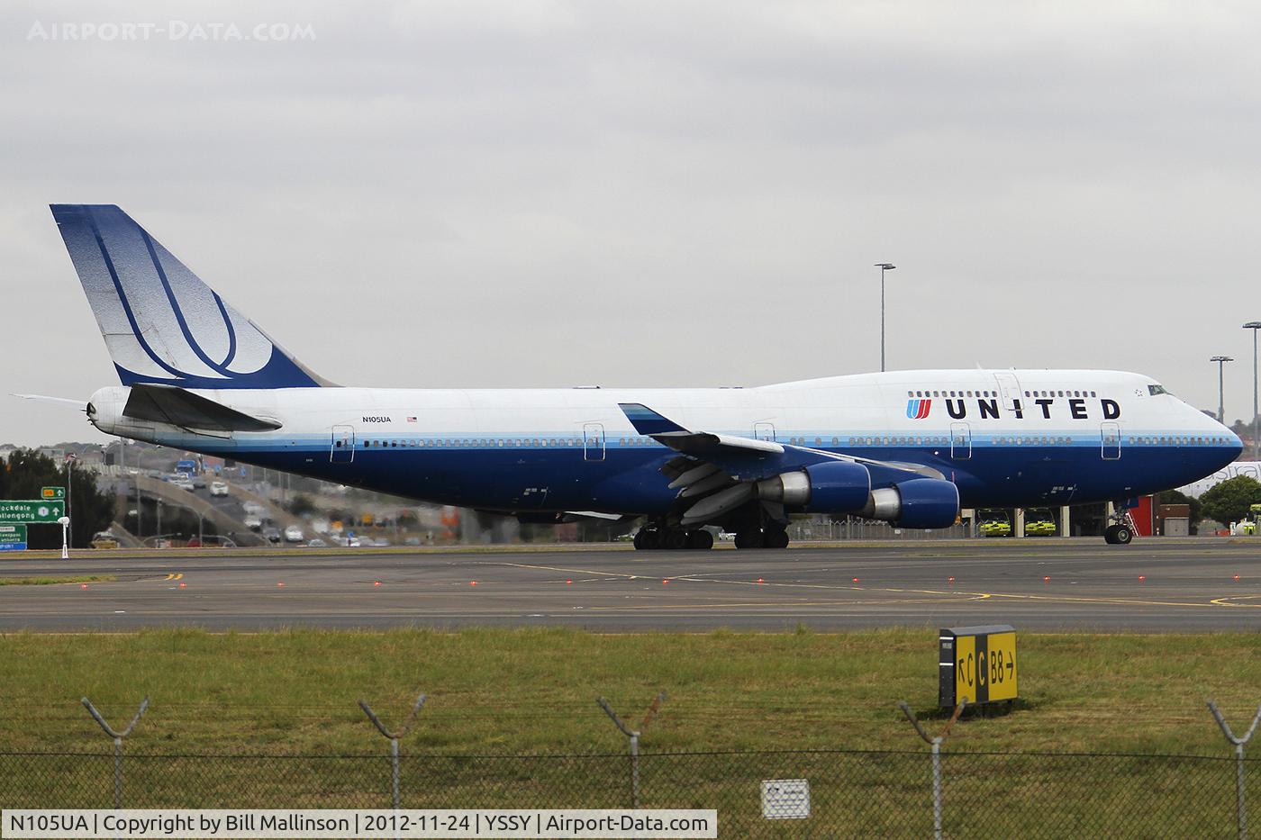 N105UA, 1994 Boeing 747-451 C/N 26473, taxiing from 34L