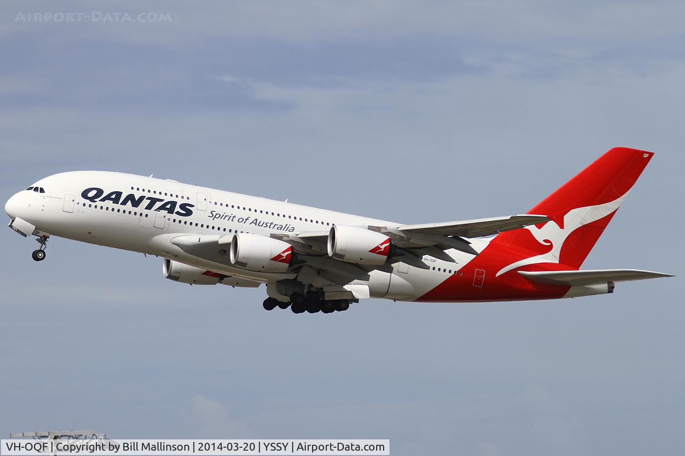 VH-OQF, 2009 Airbus A380-842 C/N 029, away from 34L