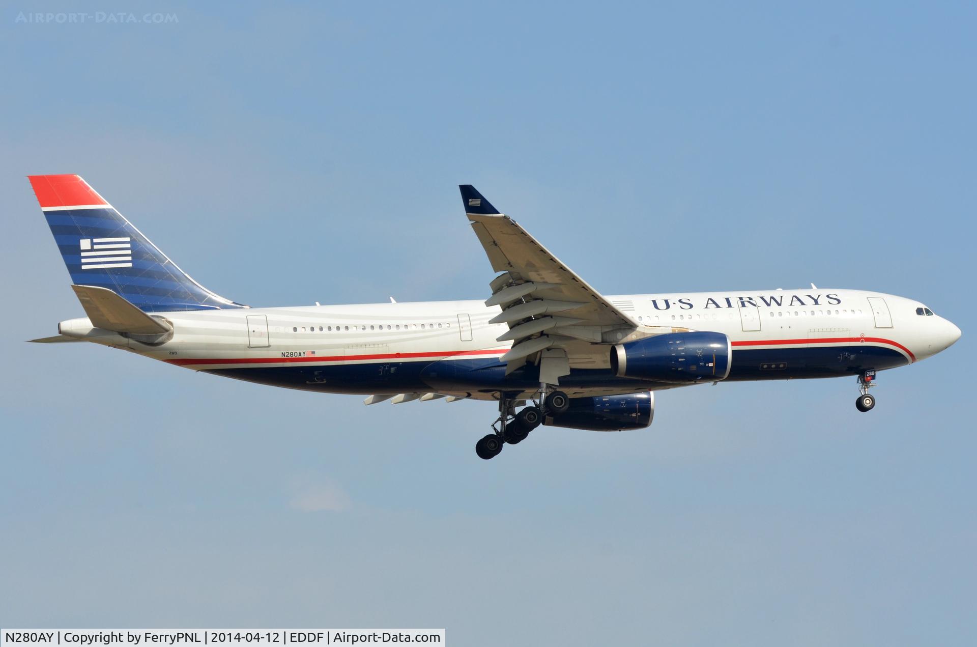 N280AY, 2009 Airbus A330-243 C/N 1022, USAir A332 arriving in FRA