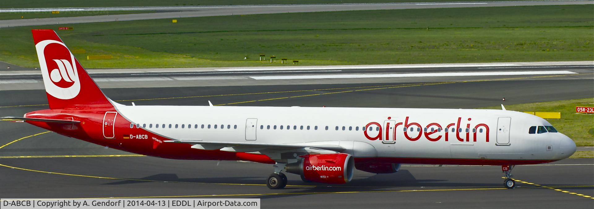 D-ABCB, 2008 Airbus A321-211 C/N 3749, Air Berlin, is here rolling to the gate at Düsseldorf Int'l(EDDL)