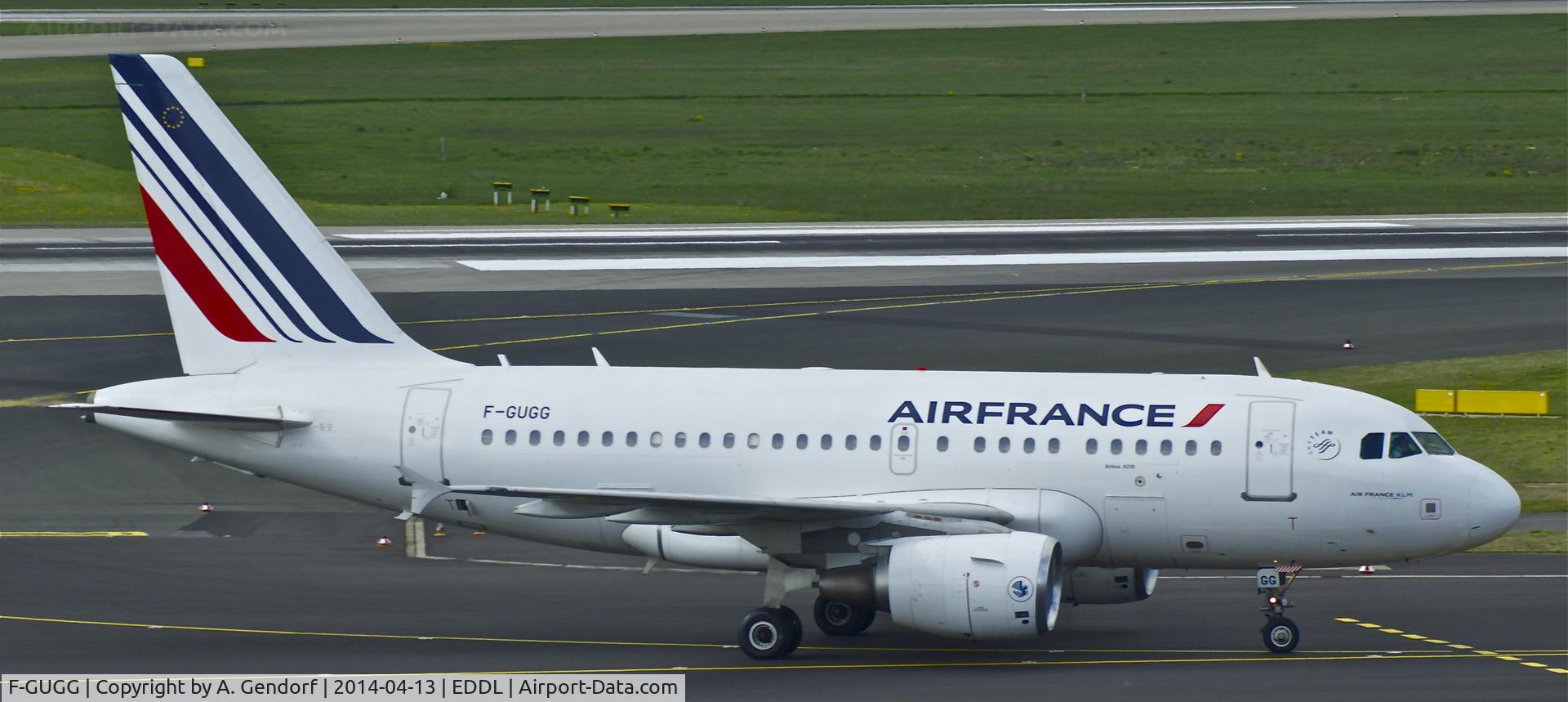 F-GUGG, 2004 Airbus A318-111 C/N 2317, Air France, is here taxiing to the gate at Düsseldorf Int'l(EDDL), after completing the flight from Paris Charles de Gaulle(LFPG)