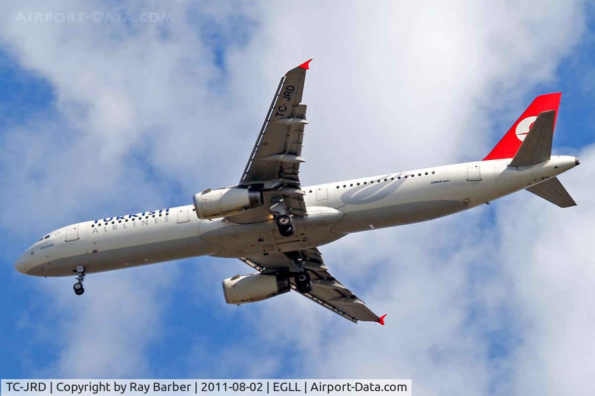 TC-JRD, 2007 Airbus A321-231 C/N 3015, Airbus A321-231 [3015] (THY Turkish Airlines) Home~G 02/08/2011. On approach 27R.