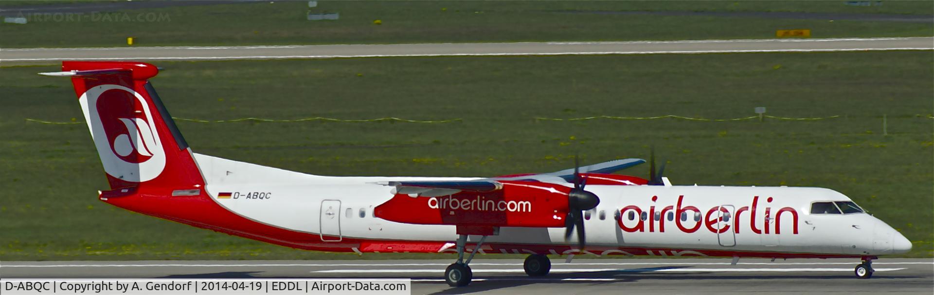D-ABQC, 2008 De Havilland Canada DHC-8-402Q Dash 8 C/N 4231, Luftfahrtgesellschaft Walter (Air Berlin cs.), is here speeding up on RWY 05L at Düsseldorf Int'l(EDDL)