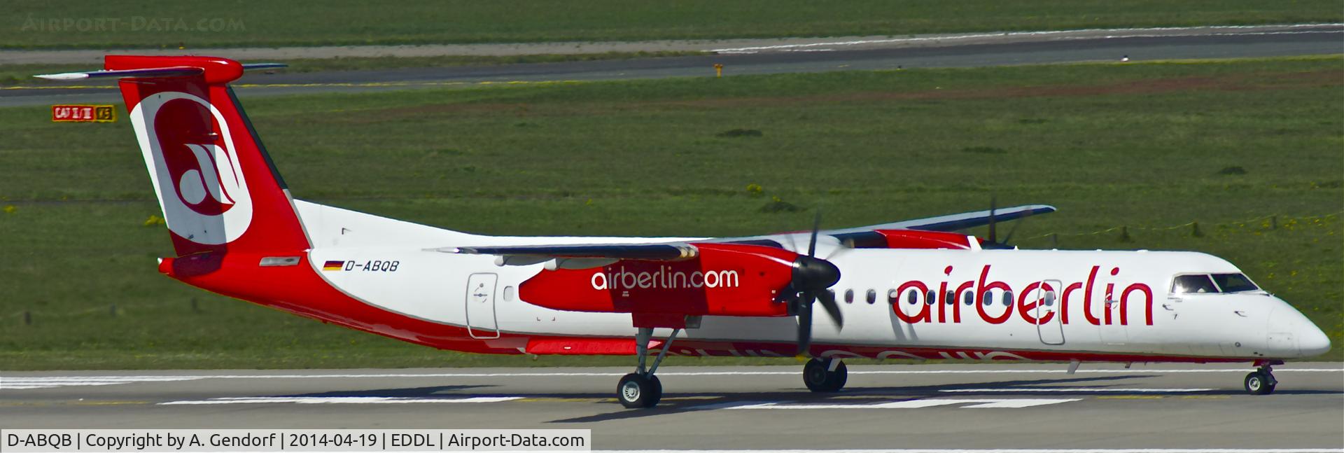 D-ABQB, 2008 De Havilland Canada DHC-8-402Q Dash 8 C/N 4226, Luftfahrtgesellschaft Walter (Air Berlin cs.), is here on RWY 05L for departure to Stuttgart(EDDS) at Düsseldorf Int'l(EDDL)