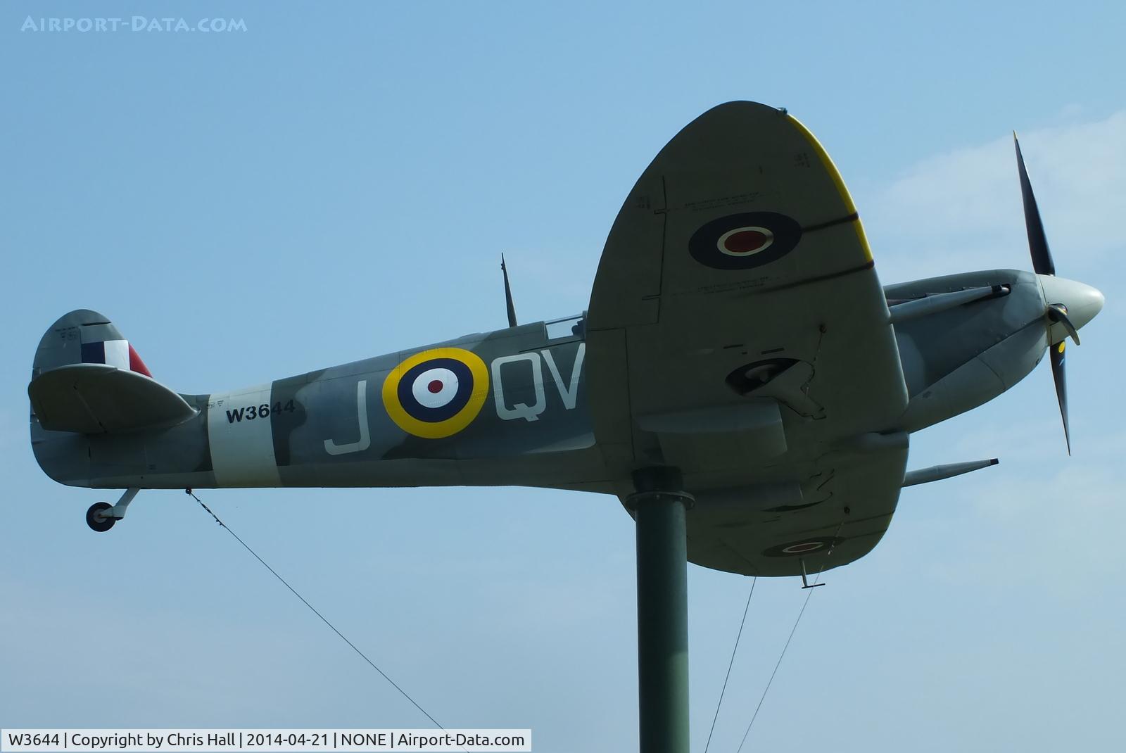W3644, 2012 Supermarine Spitfire Mk VB Replica C/N None (W3644), Spitfire Mk VB replica near Fairhaven Lake in Lytham St Anns painted to represent W3644 QV-J of 19 Sqn flown by Sgt Alan Lever-Ridings who had family connections with the area.