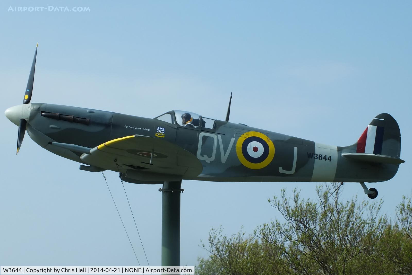 W3644, 2012 Supermarine Spitfire Mk VB Replica C/N None (W3644), Spitfire Mk VB replica near Fairhaven Lake in Lytham St Anns painted to represent W3644 QV-J of 19 Sqn flown by Sgt Alan Lever-Ridings who had family connections with the area.