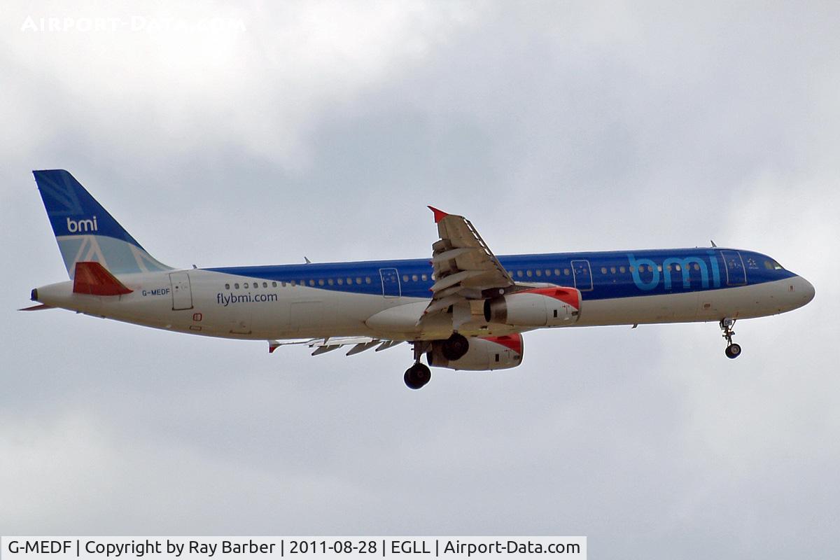 G-MEDF, 2002 Airbus A321-231 C/N 1690, Airbus A321-231 [1690] (bmi British Midland) Home~G 28/08/2011. On approach 27L.