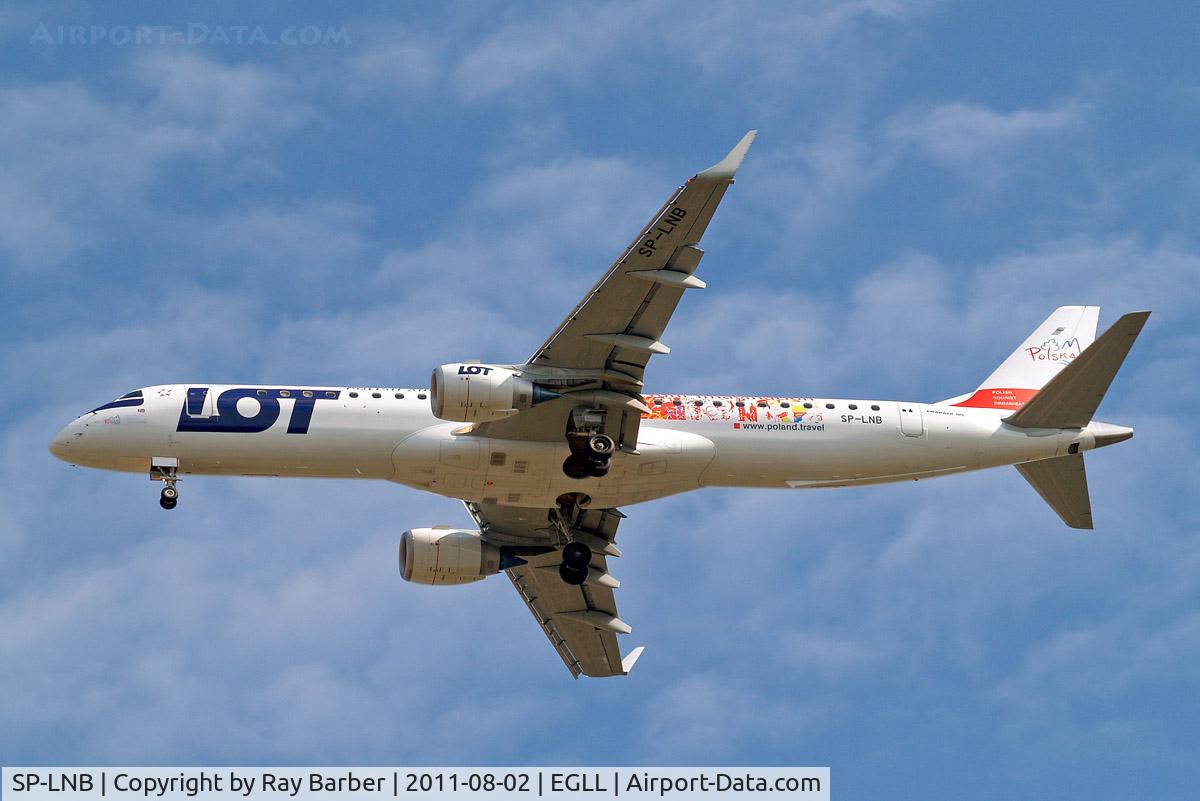 SP-LNB, 2011 Embraer 195LR (ERJ-190-200LR) C/N 19000444, Embraer Emb.195-200LR [19000444] (LOT Polish Airlines) Home~G 02/08/2011. On approach 27R.