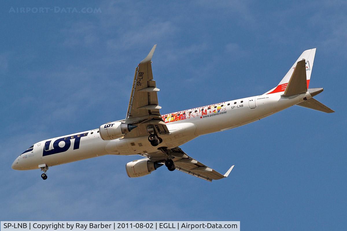 SP-LNB, 2011 Embraer 195LR (ERJ-190-200LR) C/N 19000444, Embraer Emb.195-200LR [19000444] (LOT Polish Airlines) Home~G 02/08/2011. On approach 27R.