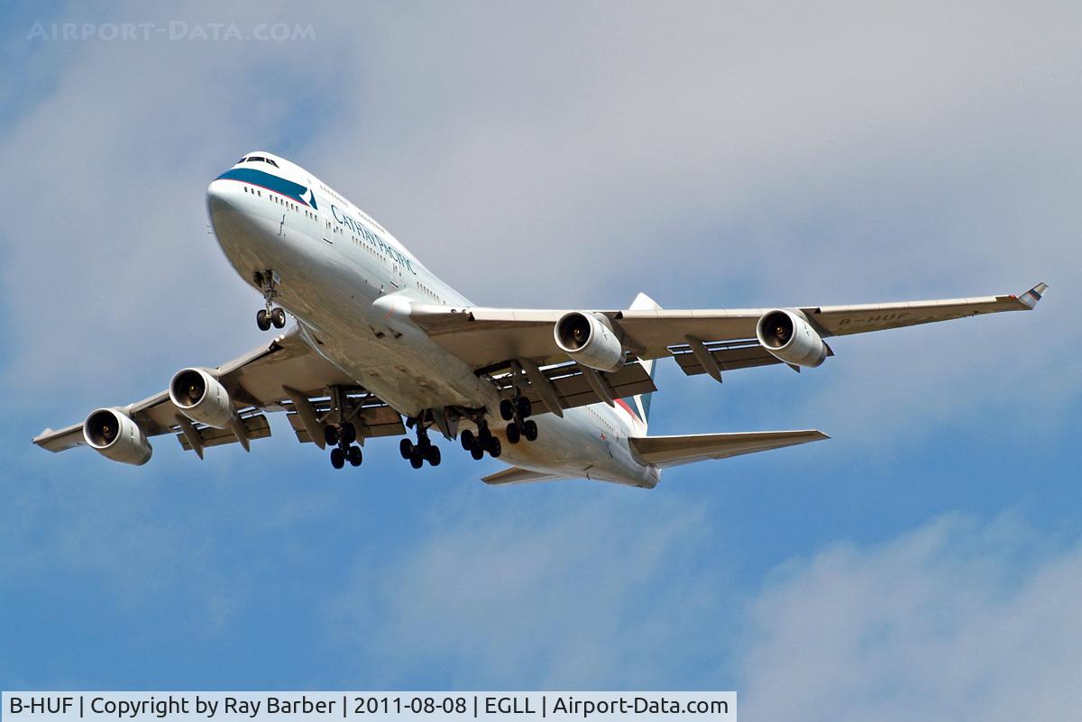 B-HUF, 1993 Boeing 747-467 C/N 25869, B-HUF   Boeing 747-467 [25869] (Cathay Pacific Airways) Home~G 08/08/2011. On approach 27R.