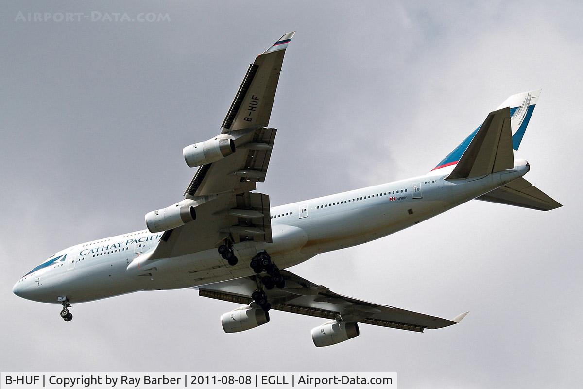 B-HUF, 1993 Boeing 747-467 C/N 25869, B-HUF   Boeing 747-467 [25869] (Cathay Pacific Airways) Home~G 08/08/2011. On approach 27R.