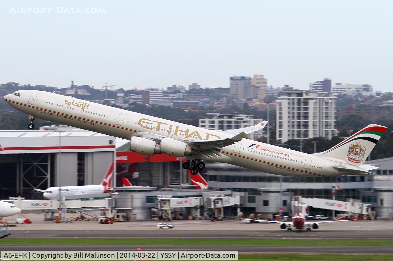 A6-EHK, 2009 Airbus A340-642X C/N 1030, away from 34L