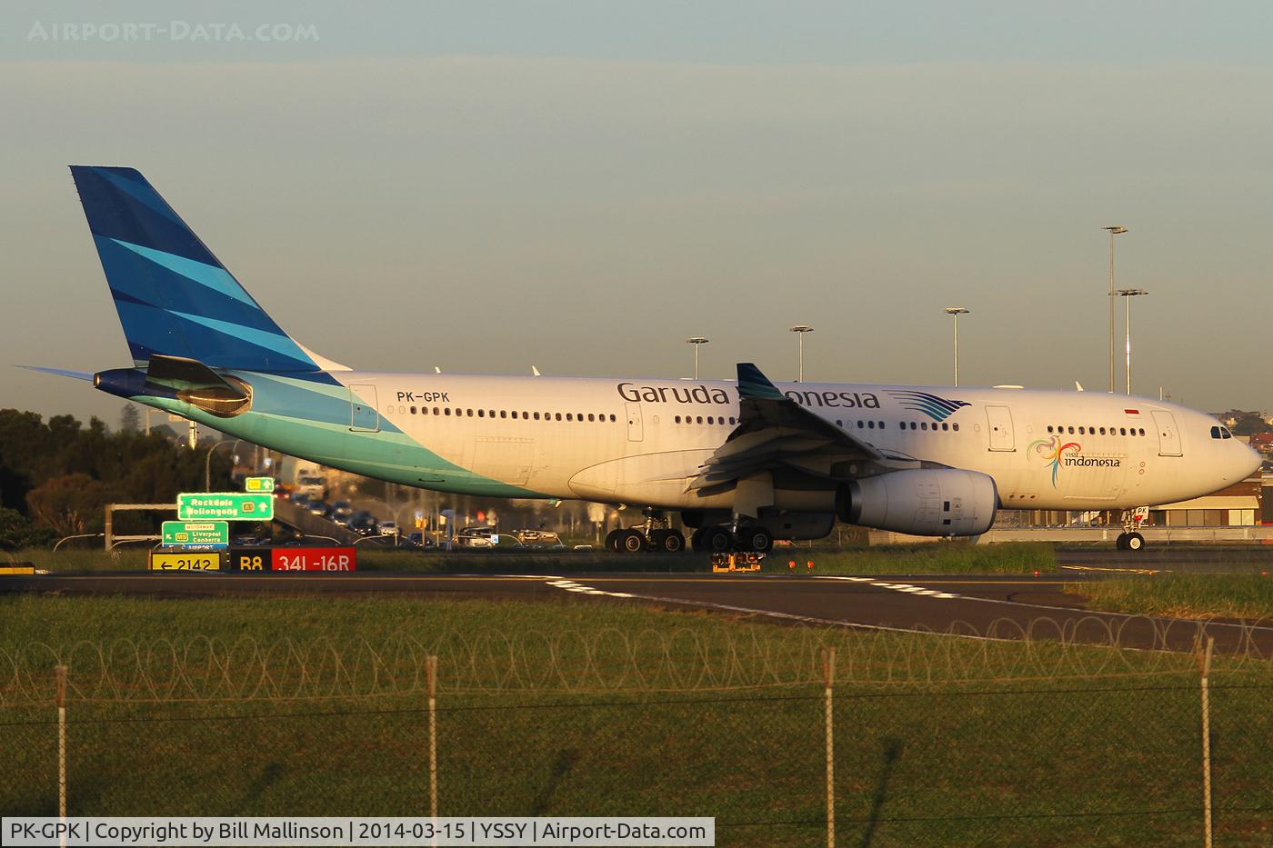 PK-GPK, 2009 Airbus A330-243 C/N 1028, taxiing from 34L
