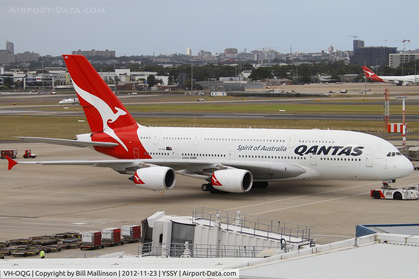 VH-OQG, 2009 Airbus A380-842 C/N 047, push back for 16R