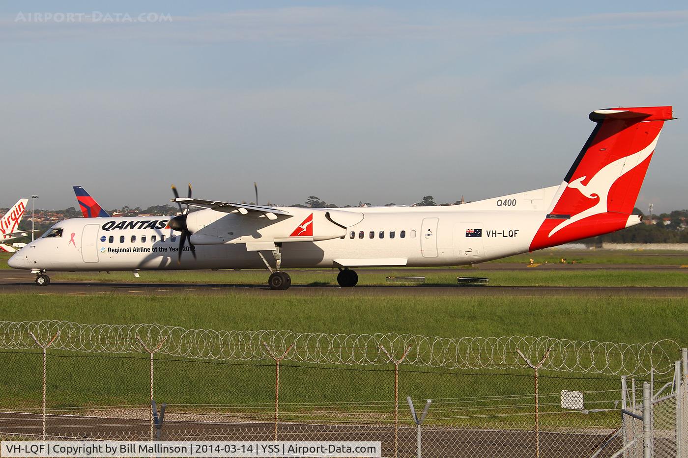 VH-LQF, 2011 De Havilland Canada DHC-8-402Q Dash 8 C/N 4375, taxiing to 34R