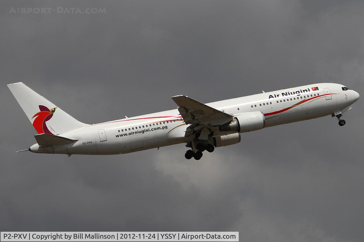 P2-PXV, 1999 Boeing 767-341/ER C/N 30341, away from 34L to POM