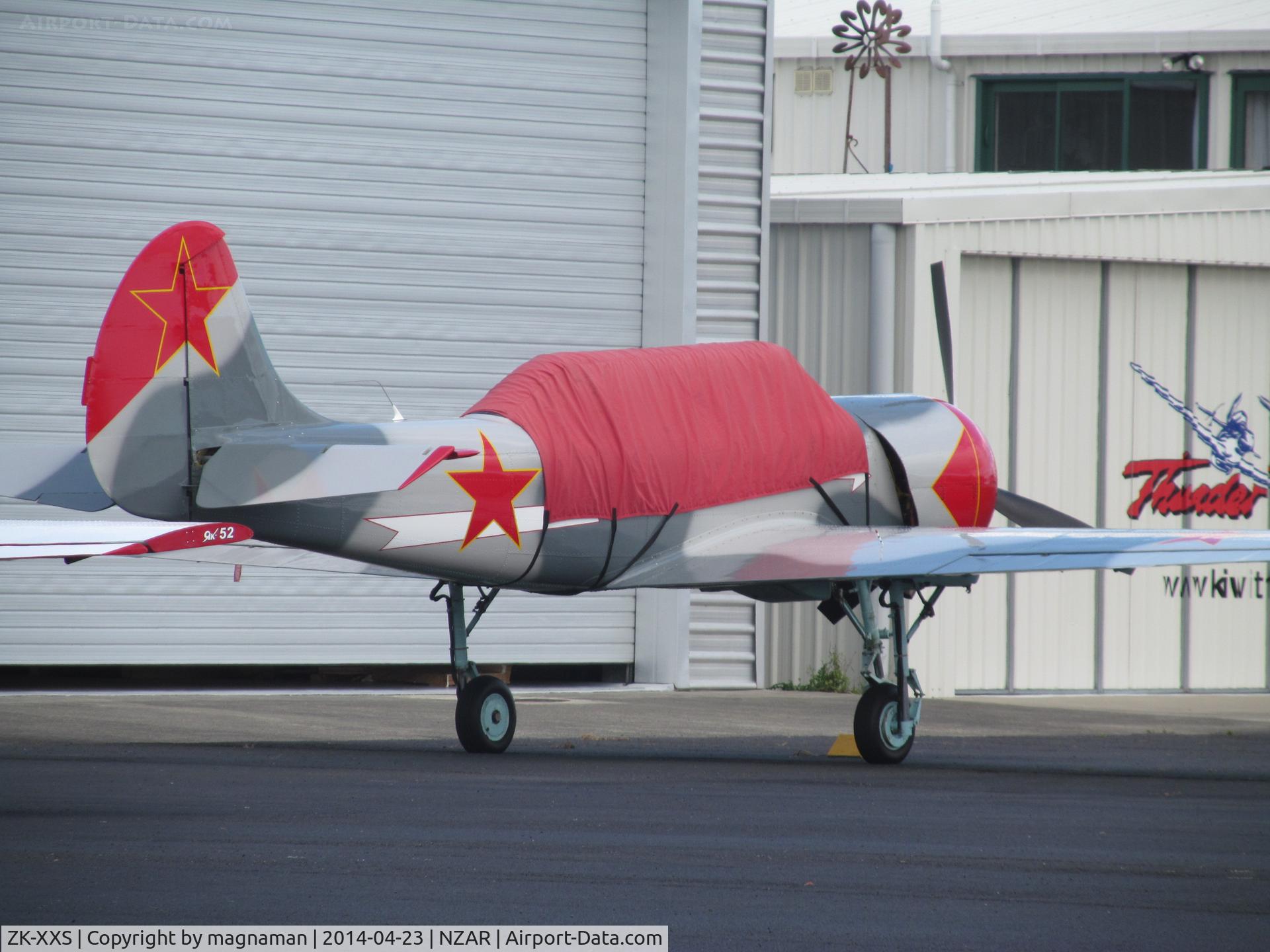 ZK-XXS, 1989 Bacau Yak-52 C/N 8910001, Normally in hangar - nice to see outside.
