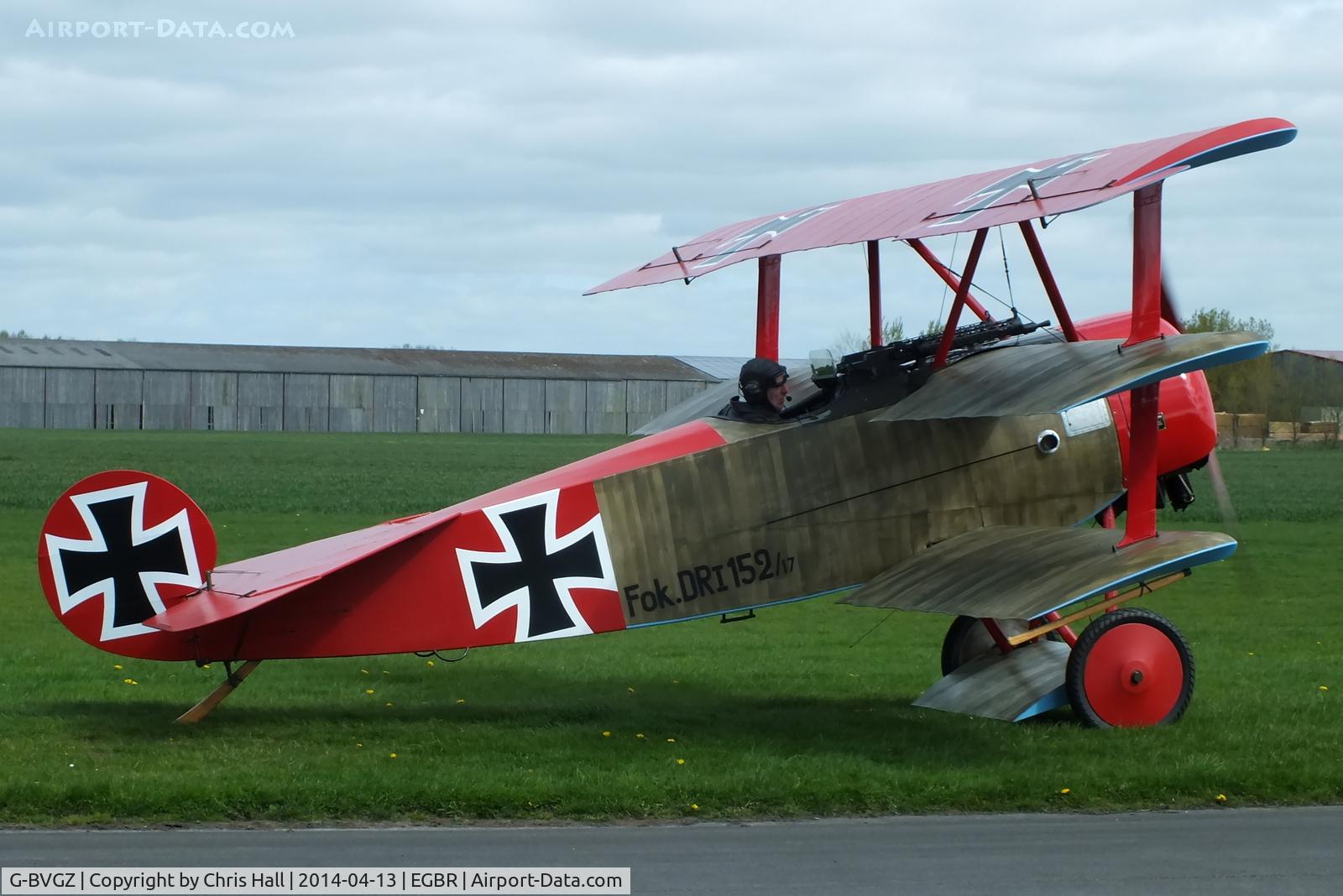 G-BVGZ, 1994 Fokker Dr.1 Triplane Replica C/N PFA 238-12654, at Breighton's 'Early Bird' Fly-in 13/04/14