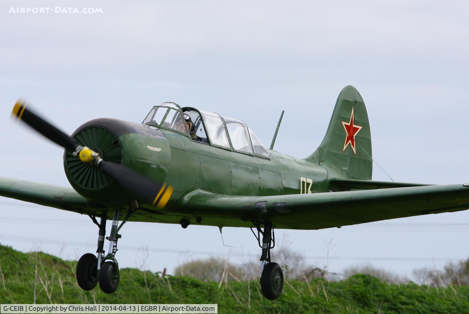 G-CEIB, 1958 Yakovlev Yak-18A C/N 1160403, at Breighton's 'Early Bird' Fly-in 13/04/14