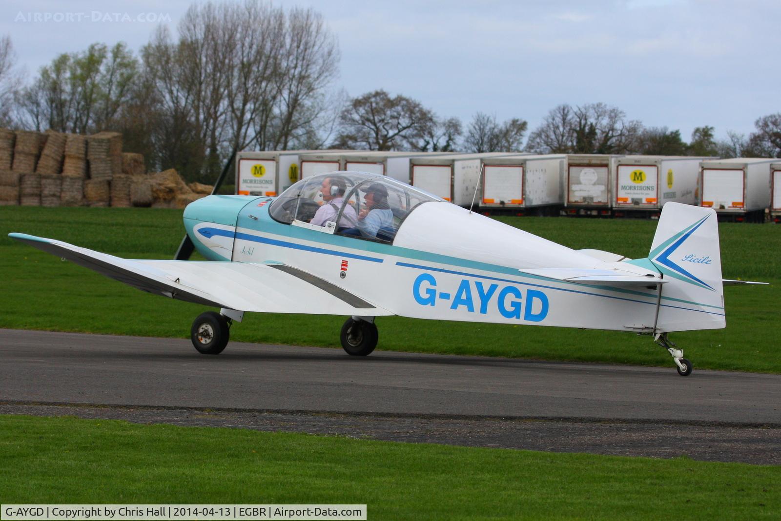 G-AYGD, 1963 CEA Jodel DR1050 Sicile C/N 515, at Breighton's 'Early Bird' Fly-in 13/04/14