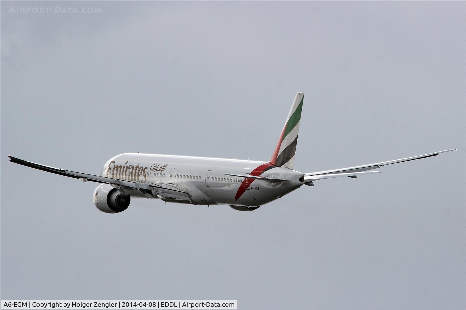 A6-EGM, 2012 Boeing 777-31H/ER C/N 41073, Leaving DUS via rwy 23L to a Gulf destination....