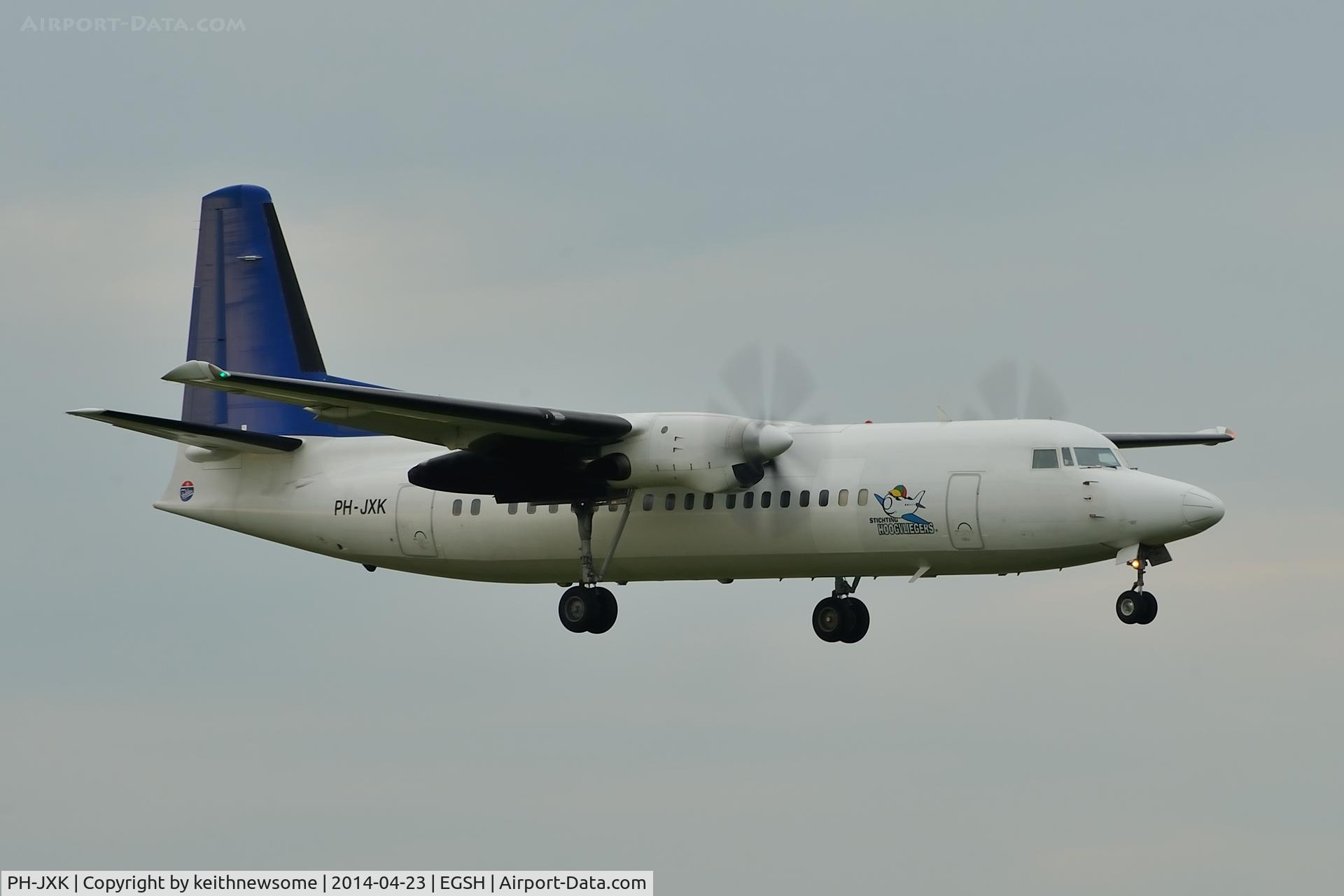PH-JXK, 1991 Fokker 50 C/N 20233, Arriving with 'Stichting Hoogvliegers' logo added !