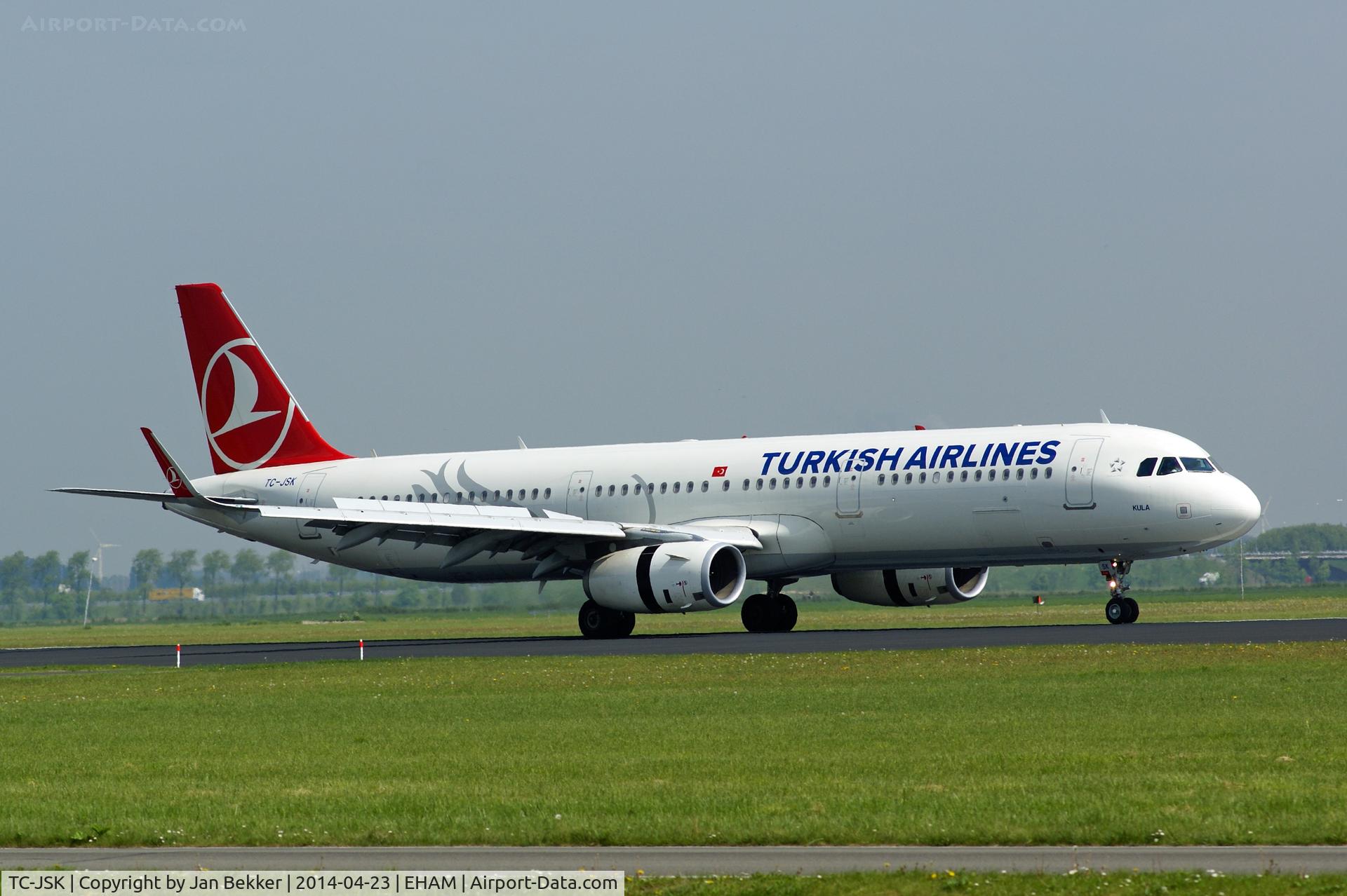 TC-JSK, 2013 Airbus A321-231 C/N 5663, Polderbaan, just after landing.