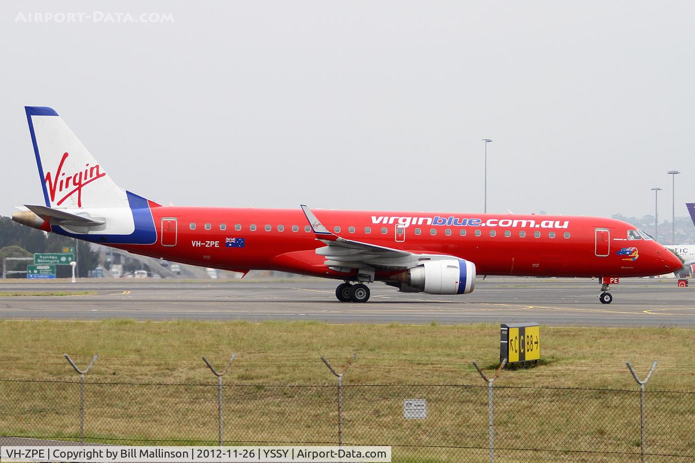 VH-ZPE, 2008 Embraer 190AR (ERJ-190-100IGW) C/N 19000187, taxiing from 34R