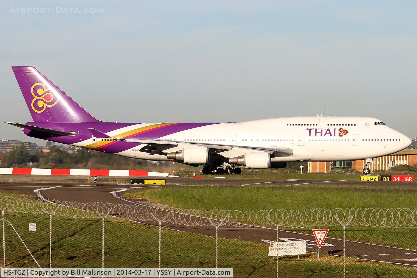 HS-TGZ, 1999 Boeing 747-4D7 C/N 28706, taxiing from 34L