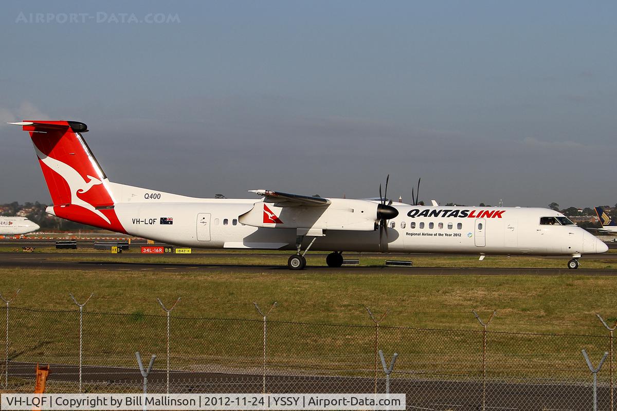 VH-LQF, 2011 De Havilland Canada DHC-8-402Q Dash 8 C/N 4375, taxiing from 34R