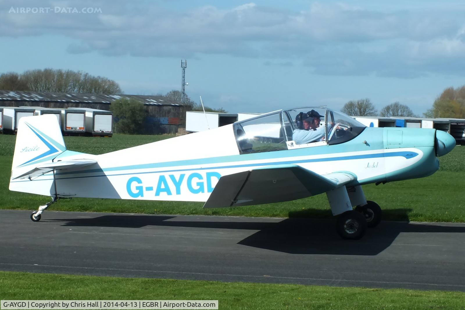 G-AYGD, 1963 CEA Jodel DR1050 Sicile C/N 515, at Breighton's 'Early Bird' Fly-in 13/04/14