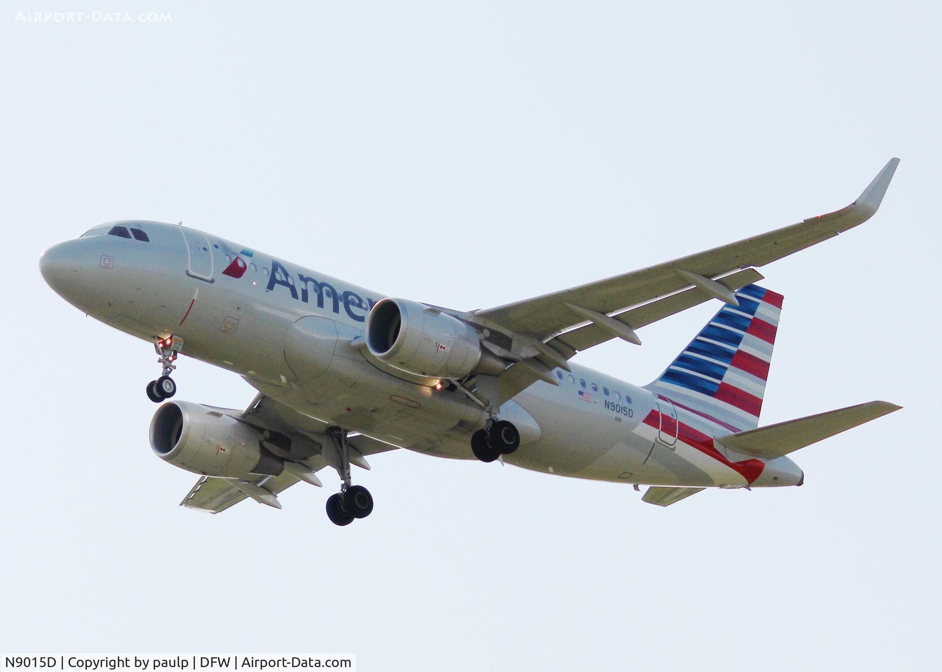 N9015D, 2013 Airbus A319-112 C/N 5327, Early morning landing at DFW.