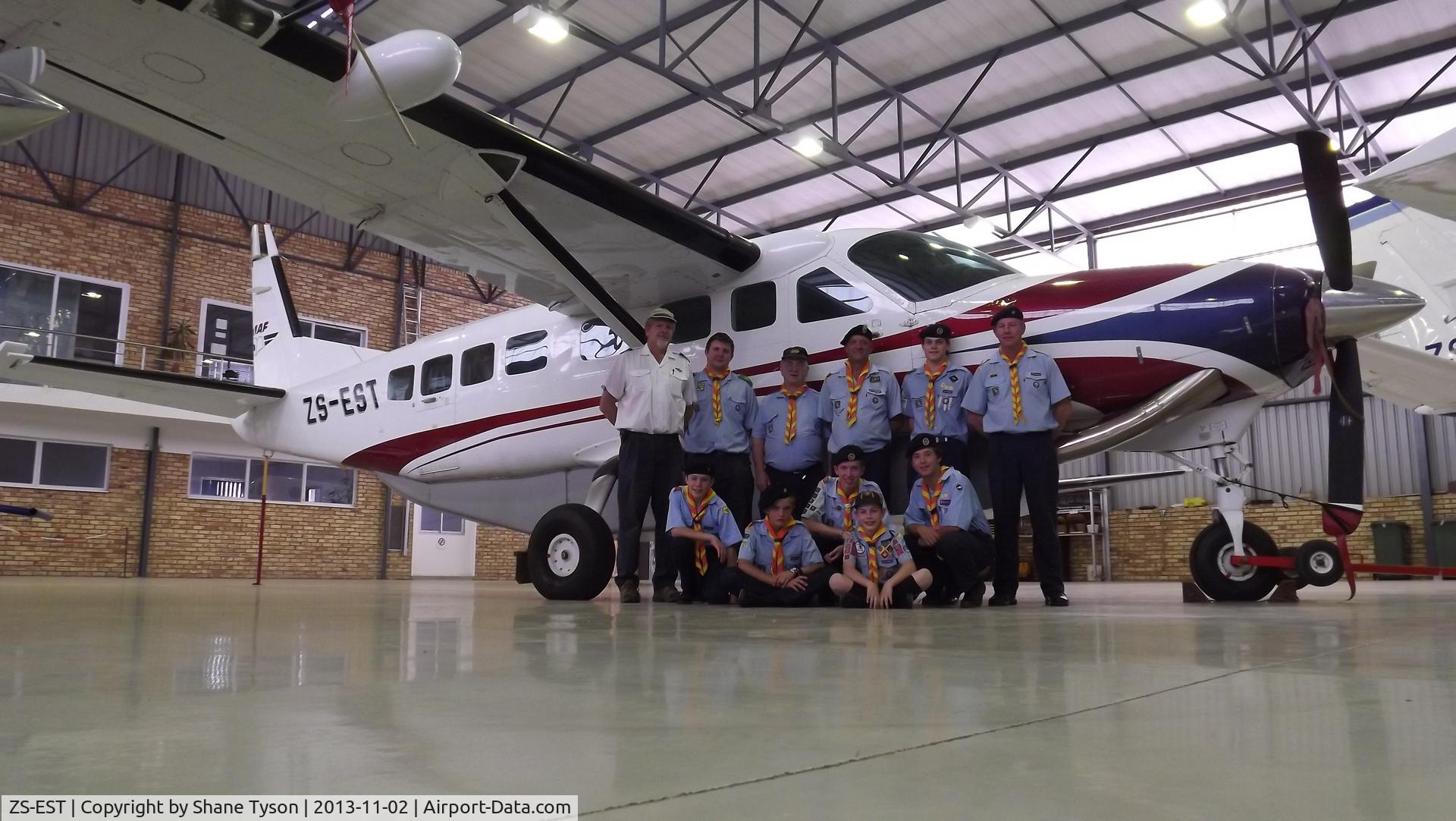 ZS-EST, Cessna 208B Grand Caravan C/N 208B0876, Harmelia Gardens Air Scout Squadron visiting Mission Aviation Fellowship at Lanseria Airport in Johannesburg South Africa. Good day for all learning more about aviation and aviation in the mission field.
