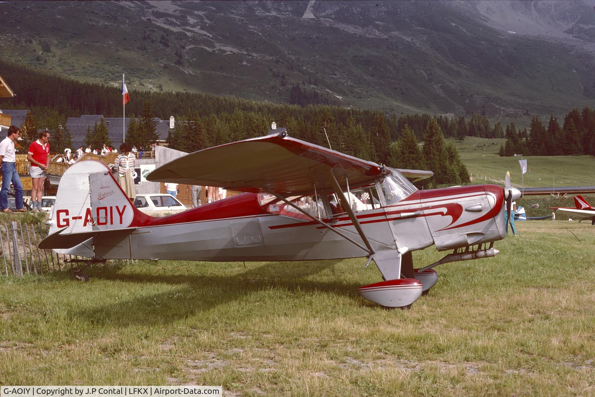 G-AOIY, 1956 Auster J-5G Cirrus Autocar C/N 3199, At Méribel air show, Aug. 1985