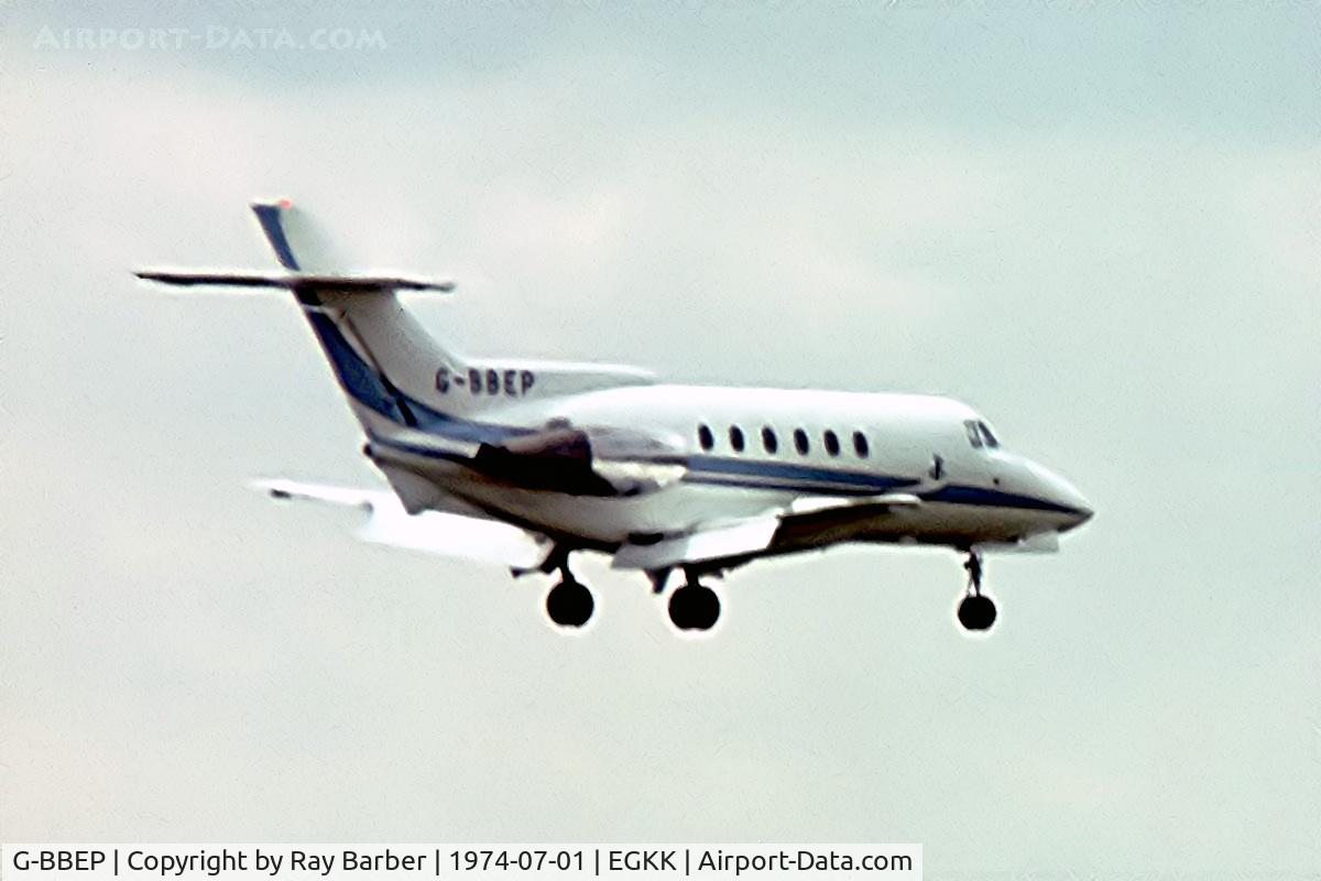 G-BBEP, 1973 Hawker Siddeley HS.125 Series 600B C/N 256030, Hawker-Siddeley HS.125/600B [ 256030] Gatwick~G 01/07/1974. Taken from a slide.