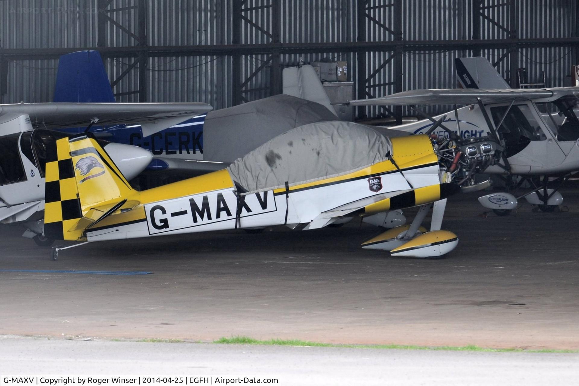 G-MAXV, 2000 Vans RV-4 C/N PFA 181-13266, Resident RV-4 having interim Team Raven markings added.G-MAXV will be the leading aircraft (Raven 1) of the recently formed 5-ship formation aerobatic display team.