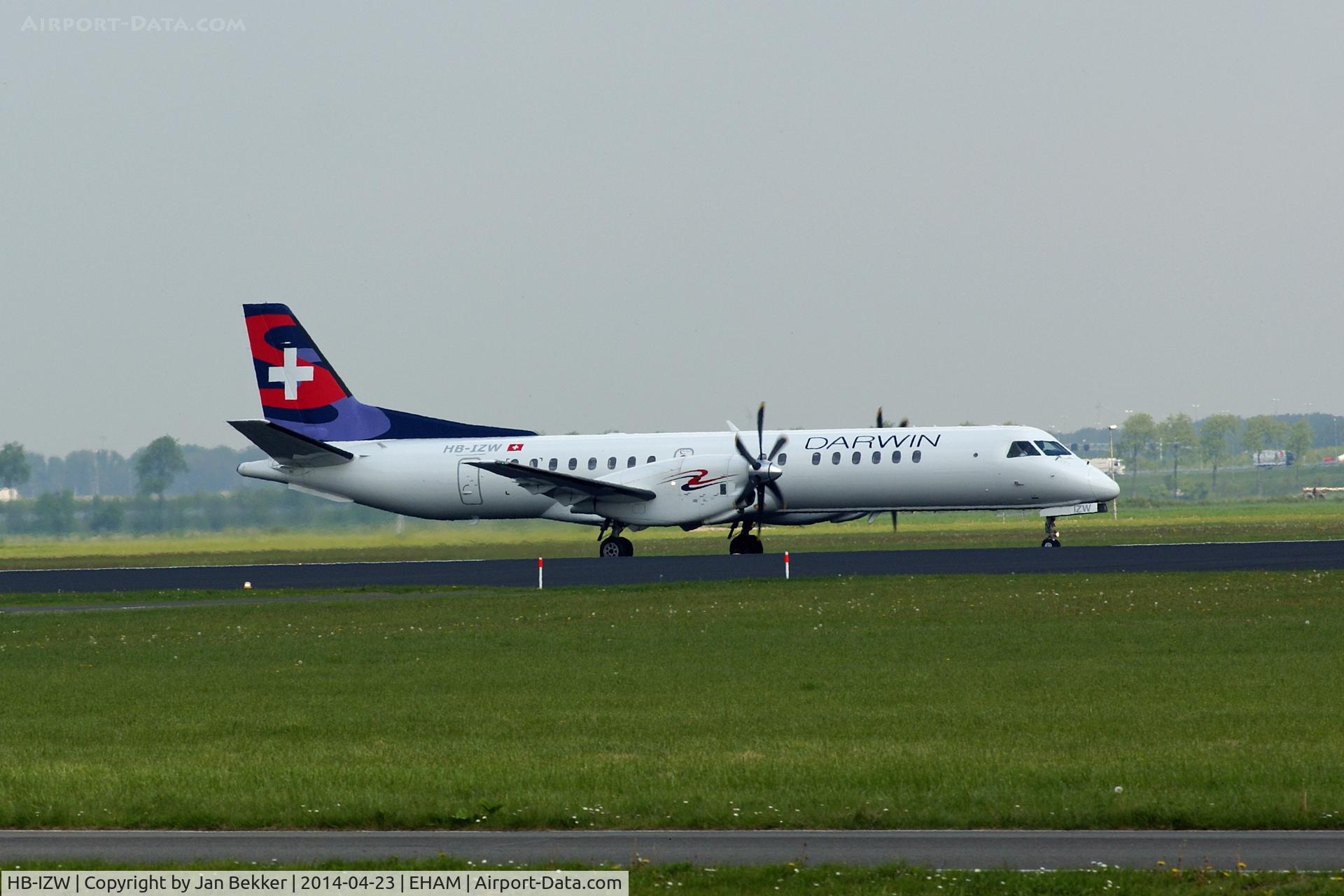 HB-IZW, 1996 Saab 2000 C/N 2000-039, Polderbaan, just after landing