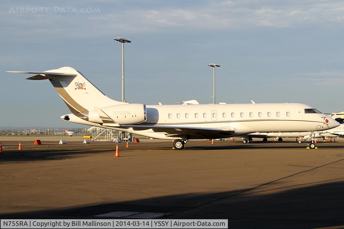 N755RA, 2011 Bombardier BD-700-1A11 Global 5000 C/N 9468, parked up