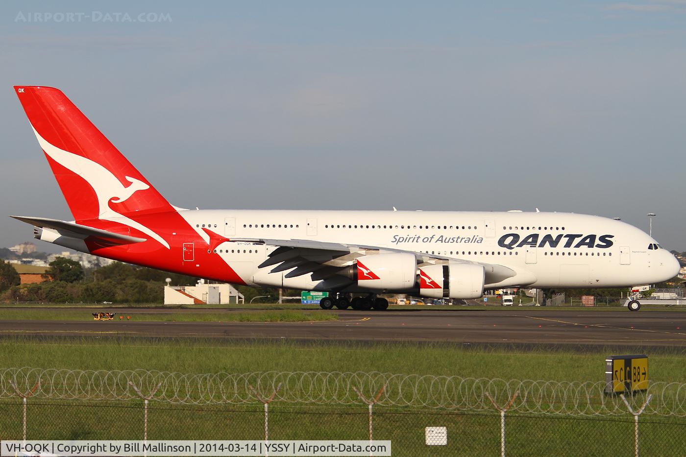VH-OQK, 2011 Airbus A380-842 C/N 063, arrived on 34L