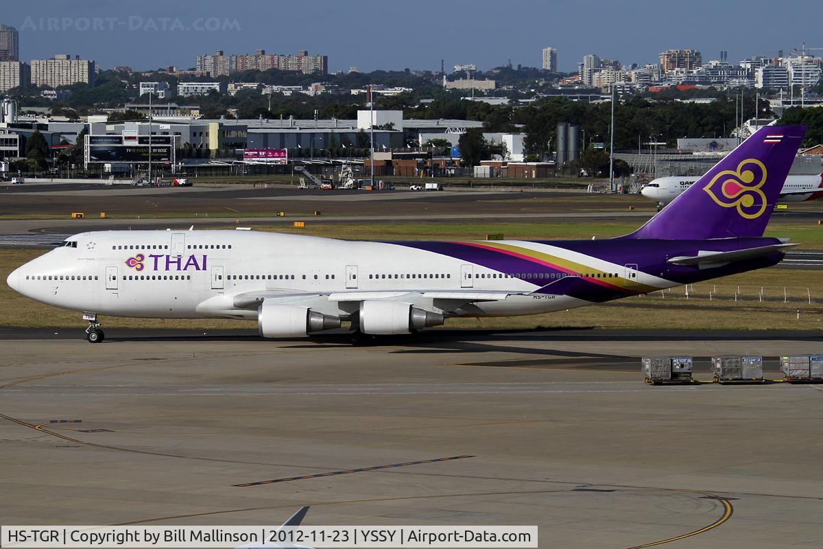 HS-TGR, 1995 Boeing 747-4D7 C/N 27723, taxiing to 16R