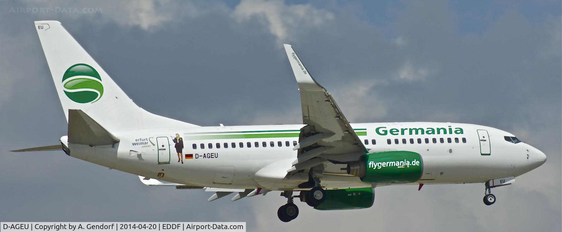 D-AGEU, 1998 Boeing 737-75B C/N 28104, Germania, is here completing the flight from Las Palmas(GCLP) to Frankfurt Rhein/Main Int'l(EDDF)