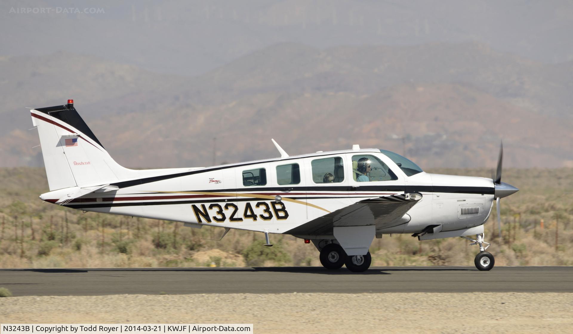 N3243B, 1999 Raytheon Aircraft Company A36 Bonanza C/N E-3243, Taxiing for departure at Fox field Lancaster California