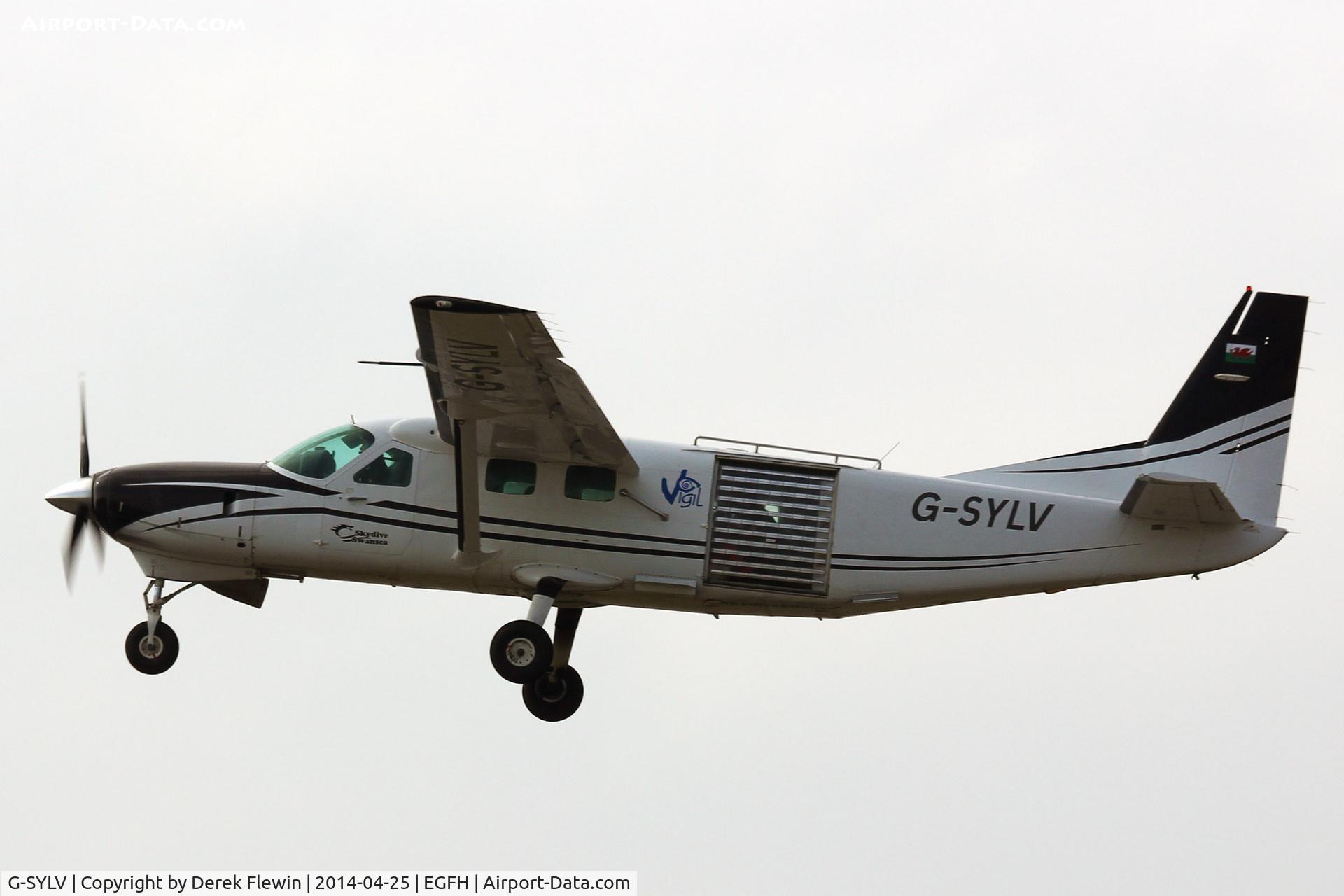 G-SYLV, 2002 Cessna 208B  Grand Caravan C/N 208B0936, Seen pulling out from runway 22 at EGFH for the first lift of the day.