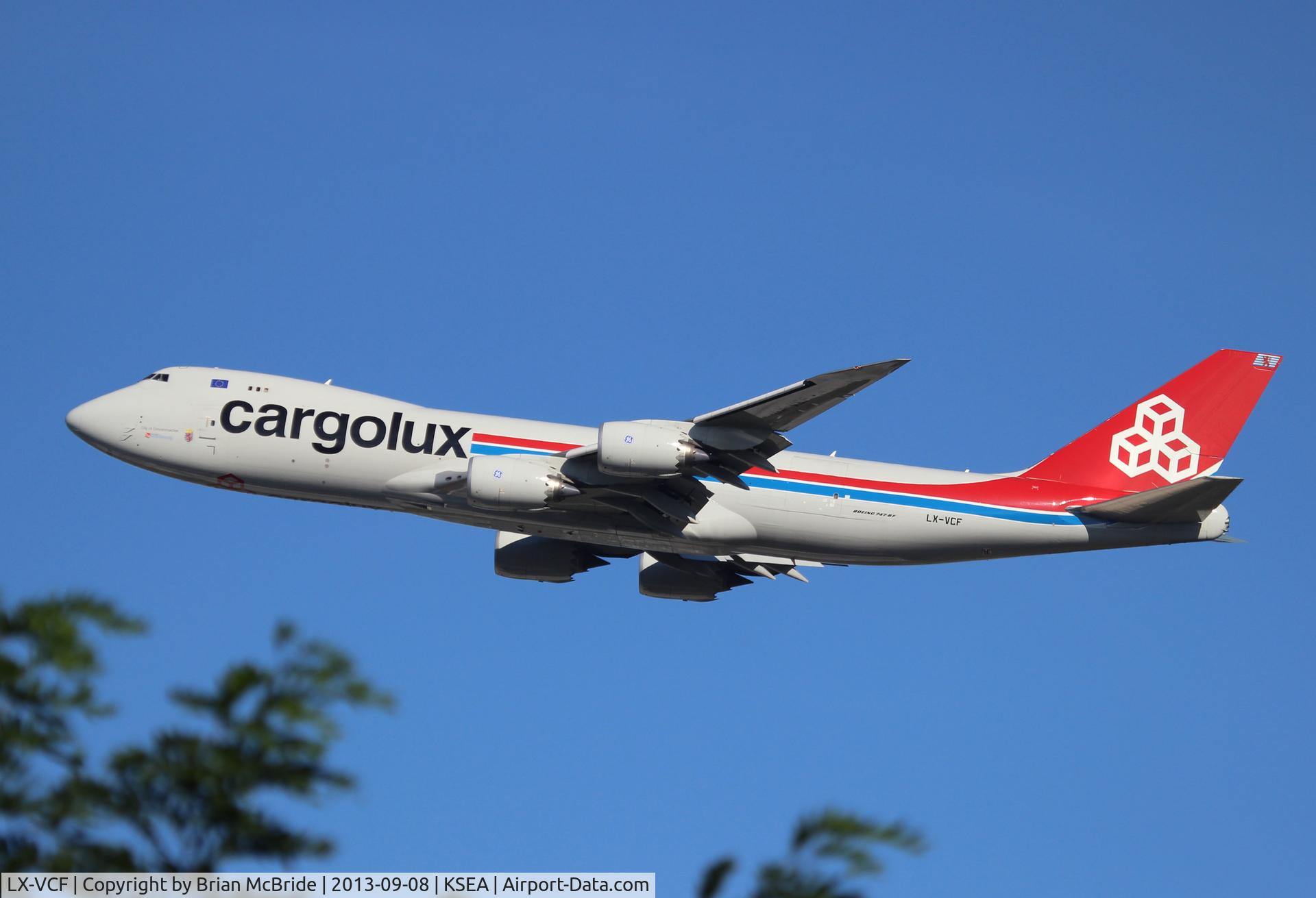 LX-VCF, 2012 Boeing 747-8R7F C/N 35811, Cargolux. 747-8R7FSCD. LX-VCF cn 35811 1461. City of Grevenmacher. Seattle Tacoma - International (SEA KSEA). Image © Brian McBride. 08 September 2013