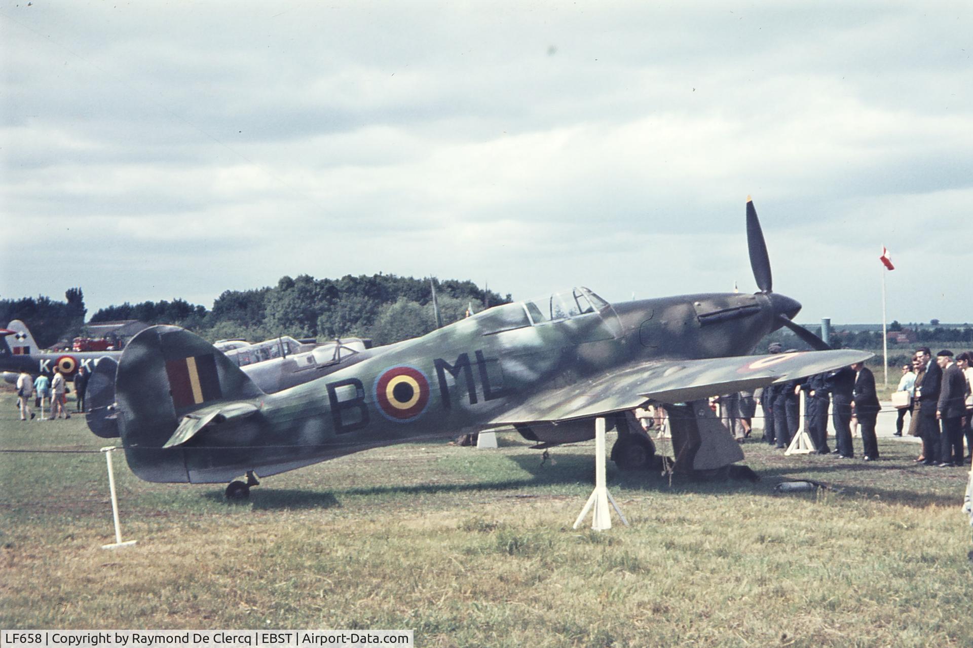 LF658, 1941 Hawker Hurricane IIC C/N 41H/469585, ML-B  LF658 in the static display at the airshow Brustem in June 1968.